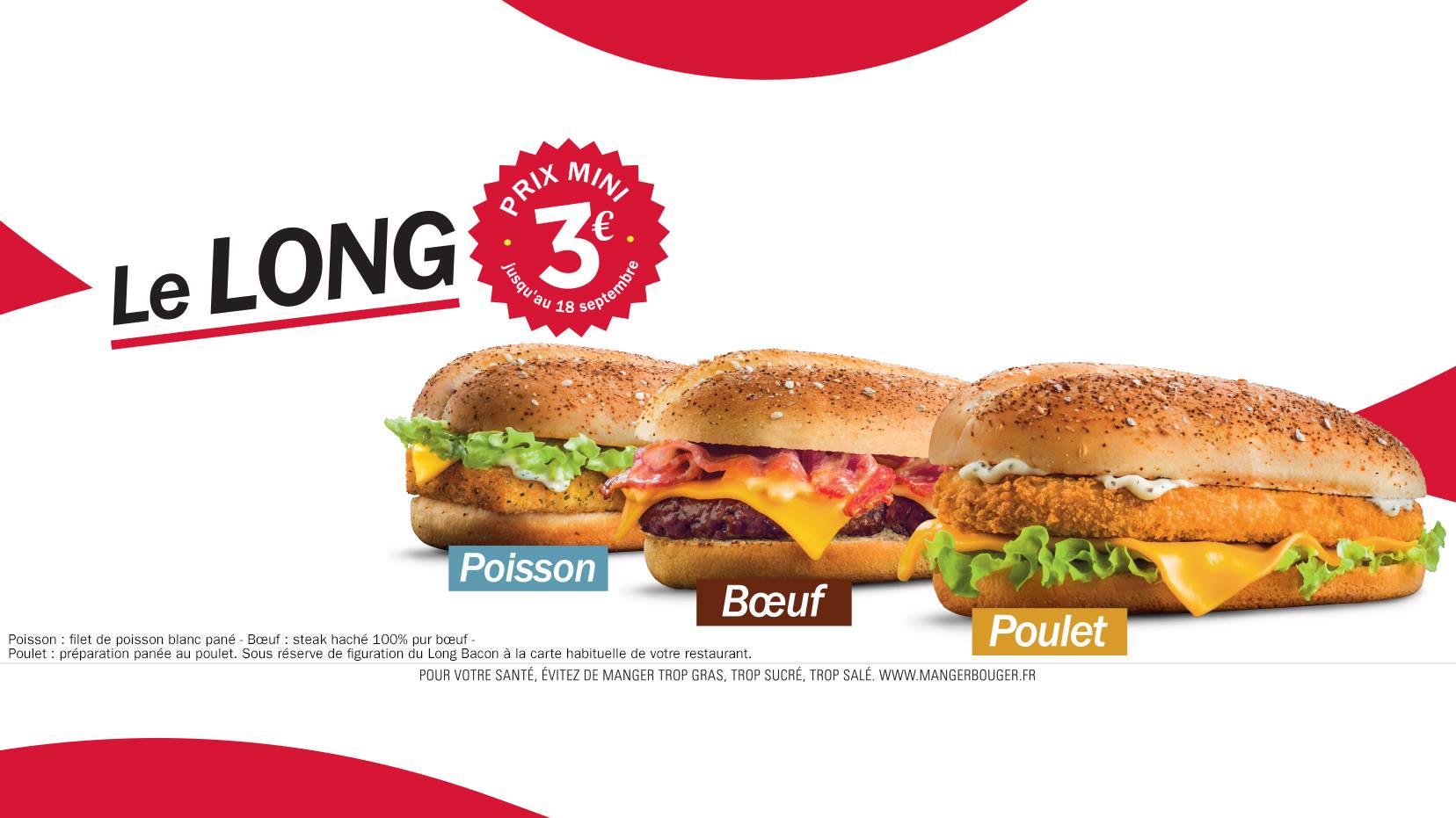 BON PLAN : Quick propose le Long Bacon, le Long Fish et le Long Boeuf à 3€
